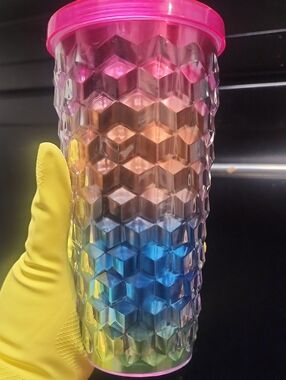 Mainstays Pink Lid Ombre Geometric Travel Tumbler